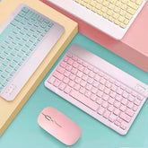 Kit Teclado e Mouse Sem Fio Bluetooth Colorido Macaron Para PC iPad Tablet Notebook