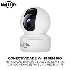 Câmera de vigilância doméstica sem fio com Wi-Fi, controle remoto pelo celular, visão 360° sem pontos cegos, uso interno, inteligente e com alta definição