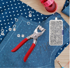 kit de Alicate Aplicador Para Botao De Metal De Pressao Roupa Bebe C/ 150 botões de roupas