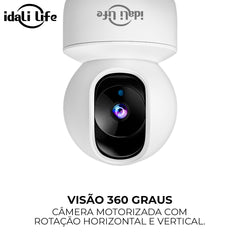 Câmera de vigilância doméstica sem fio com Wi-Fi, controle remoto pelo celular, visão 360° sem pontos cegos, uso interno, inteligente e com alta definição
