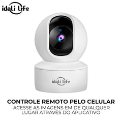 Câmera de vigilância doméstica sem fio com Wi-Fi, controle remoto pelo celular, visão 360° sem pontos cegos, uso interno, inteligente e com alta definição