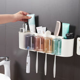 Suporte De Escova De Dente Pasta De Dentes Organizador Para Banheiro Na Parede Com Adesivo
