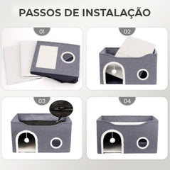 Casinha Gato Casa Cama Caminha Com Arranhador e Bolinha De Pelucia Para Gatos Pet 2 Andares Moderna