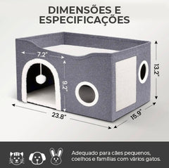 Casinha Gato Casa Cama Caminha Com Arranhador e Bolinha De Pelucia Para Gatos Pet 2 Andares Moderna