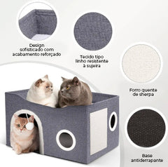 Casinha Gato Casa Cama Caminha Com Arranhador e Bolinha De Pelucia Para Gatos Pet 2 Andares Moderna
