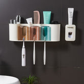 Suporte De Escova De Dente E Dispenser Para Pasta De Dentes Organizador Para Banheiro Com Adesivo