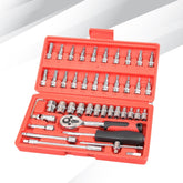 Kit de Ferramentas 46 Peças Chave Catraca Reversível Jogo de Soquetes com Maleta