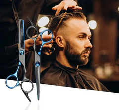 Kit Barbeiro Tesoura Profissional p/Cortar Cabelo Pente