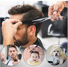 Kit Barbeiro Tesoura Profissional p/Cortar Cabelo Pente