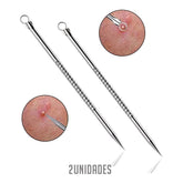 Kit 2 Extrator de Cravos Cureta Profissional Aço Inox Extrator Removedor Inox Cravo Espinha Agulha