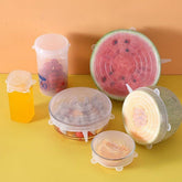 Kit Conjunto 6pçs Jogo Tampas De Silicone Ajustável Potes Universal Reutilizável Bpa Free Stretch