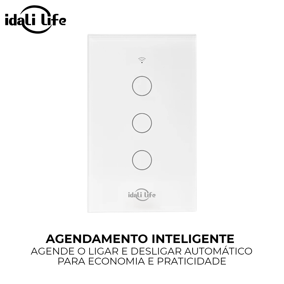 Interruptor Inteligente Smart Idali Life 3 Touch – Comando por App, Wi-Fi, Bivolt, à Prova d’Água e Resistente