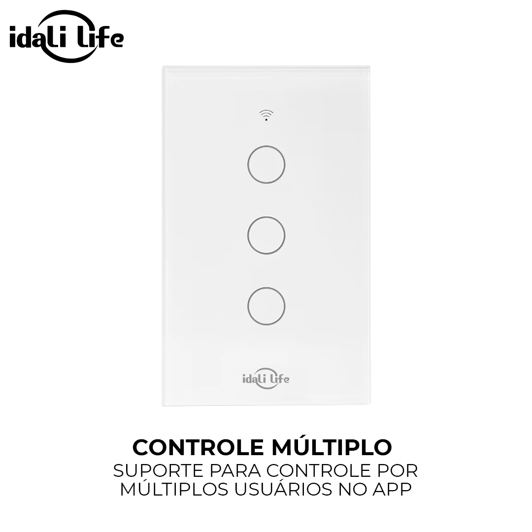 Interruptor Inteligente Smart Idali Life 3 Touch – Comando por App, Wi-Fi, Bivolt, à Prova d’Água e Resistente