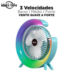 Ventilador de Mesa Silencioso Portátil Colorido RGB Desktopfan Vento Fresco Idali Life