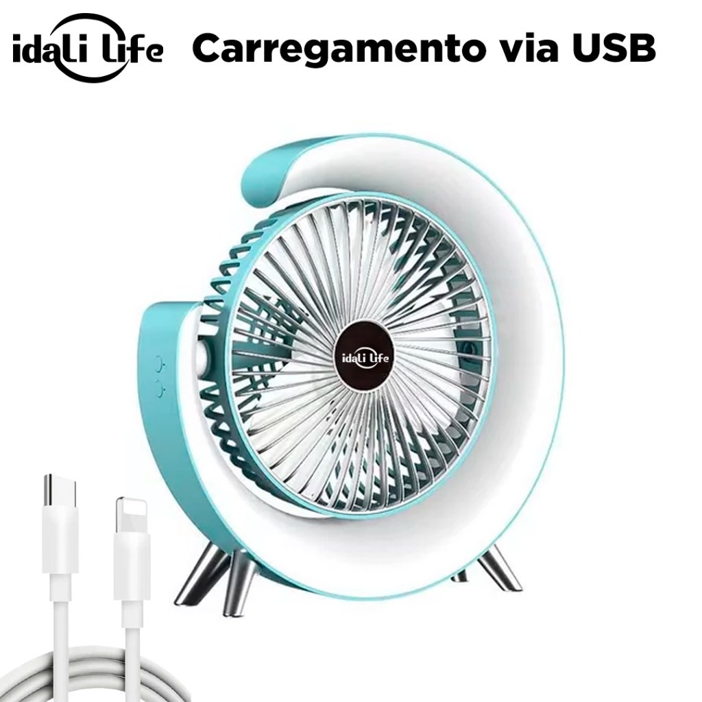 Ventilador de Mesa Silencioso Portátil Colorido RGB Desktopfan Vento Fresco Idali Life