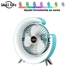 Ventilador de Mesa Silencioso Portátil Colorido RGB Desktopfan Vento Fresco Idali Life